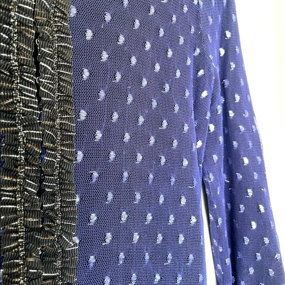 Marc Jacobs Blue and Metallic‎ Silver Ruffle Trim Cardigan Twee Girl Size M